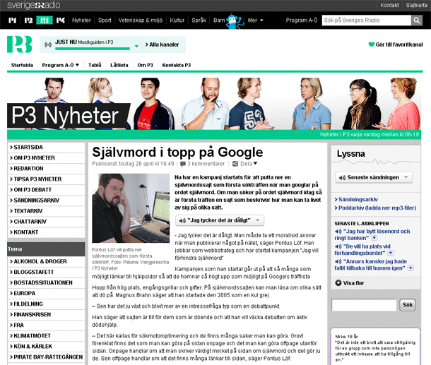 P3 Nyheter: Självmord i topp på Google