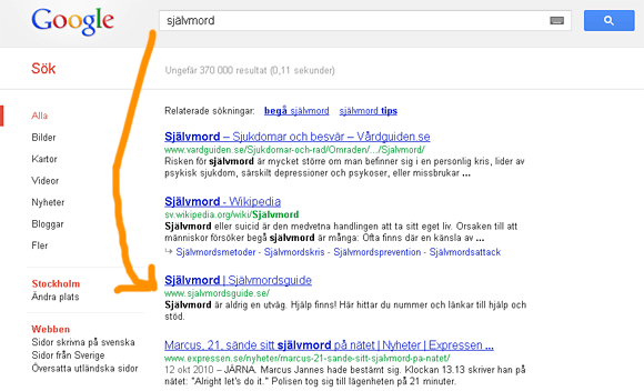 Träfflistan för självmord 2012-04-01