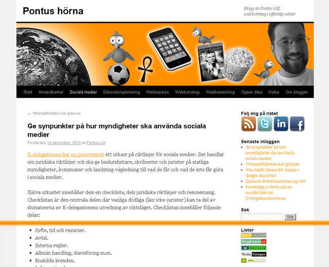 Oranget streck där vecket på denna blogg går