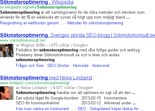 Träfflista från Google