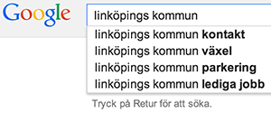 Google Suggest för Linköpings kommun